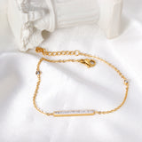 Gold Hard Bracelet & Rectangle with White Shells Accessories with Rhinestones Bracelet 19+3cm GOLDEN