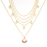 Fan + star pendant with mixed diamonds five chains 45 + 39 + 37 + 36 + 35 + 5cm gold