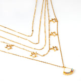 Fan + star pendant with mixed diamonds five chains 45 + 39 + 37 + 36 + 35 + 5cm gold