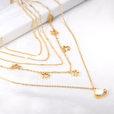 Fan + star pendant with mixed diamonds five chains 45 + 39 + 37 + 36 + 35 + 5cm gold