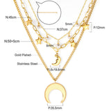 Moon+Star+Pearl Pendant Triple Chain 50+45+37+5cm Golden