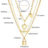 Lock + heart + pearl pendant three chains 48+43+40+5cm gold color