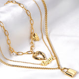 Lock + heart + pearl pendant three chains 48+43+40+5cm gold color