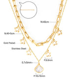 Shell + star pendant triple chain 45+40+5cm gold color