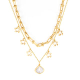 Shell + star pendant triple chain 45+40+5cm gold color