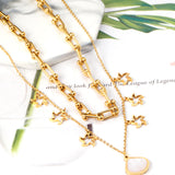 Shell + star pendant triple chain 45+40+5cm gold color