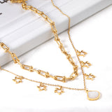 Shell + star pendant triple chain 45+40+5cm gold color