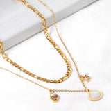 Shell + Conch + Star Pendant + Matching Chain Double Chain 45+40+5cm Golden