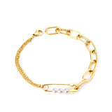 Button Pin & Pearl Accessory Bracelet 19cm Gold