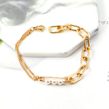 Button Pin & Pearl Accessory Bracelet 19cm Gold