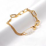 Button Pin & Pearl Accessory Bracelet 19cm Gold