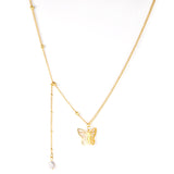 Butterfly pendant with white pearl necklace 40+6cm gold color