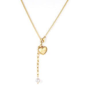 Heart pendant with white pearl necklace 40cm gold color