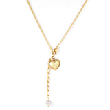 Heart pendant with white pearl necklace 40cm gold color