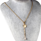 Heart pendant with white pearl necklace 40cm gold color