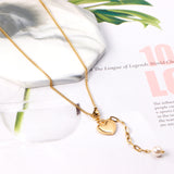 Heart pendant with white pearl necklace 40cm gold color