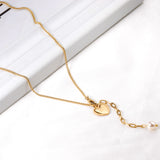 Heart pendant with white pearl necklace 40cm gold color