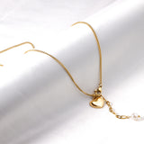 Heart pendant with white pearl necklace 40cm gold color