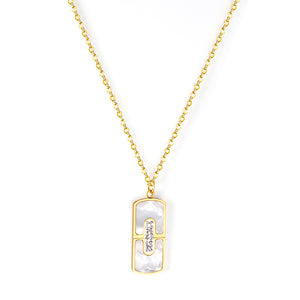 Rectangle pendant with white clay necklace 40+6cm gold color