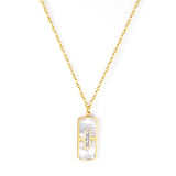 Rectangle pendant with white clay necklace 40+6cm gold color