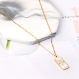 Rectangle pendant with white clay necklace 40+6cm gold color