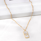 Rectangle pendant with white clay necklace 40+6cm gold color