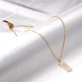 Rectangle pendant with white clay necklace 40+6cm gold color