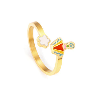 Cartoon child style oil drip + paste shell ring