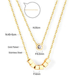 6 squares + round double chain with diamonds 45+35+5cm gold color