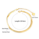 Flat snake double anklet 22+5cm gold color steel color