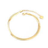 Flat snake double anklet 22+5cm gold color steel color