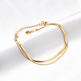 Flat snake double anklet 22+5cm gold color steel color