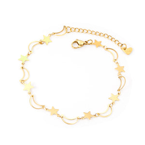 8 Moon + 8 Star Anklets 23+5cm Gold