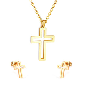 Steel/golden stranded cut crosses faceted set without diamonds