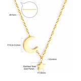 Gold & Steel Star & Moon Combo Pendant Necklace 45+5cm