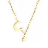 Gold & Steel Star & Moon Combo Pendant Necklace 45+5cm