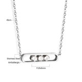 Golden hollow cylindrical center pendant necklace with white diamonds