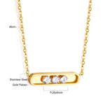 Golden hollow cylindrical center pendant necklace with white diamonds