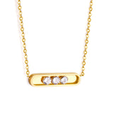 Golden hollow cylindrical center pendant necklace with white diamonds