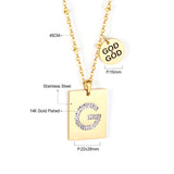 Golden Square Medal Pendant Necklace with White Clay 14K