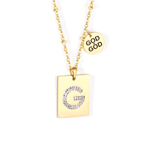 Golden Square Medal Pendant Necklace with White Clay 14K