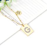 Golden Square Medal Pendant Necklace with White Clay 14K