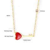 4K rose gold & gold color oil dripping red heart and key shape pendant necklace with diamonds