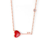 4K rose gold & gold color oil dripping red heart and key shape pendant necklace with diamonds