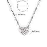 Heart pendant necklace with white diamonds 40+5cm steel color