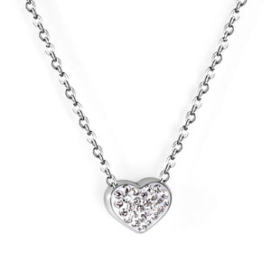 Heart pendant necklace with white diamonds 40+5cm steel color