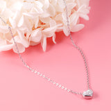 Heart pendant necklace with white diamonds 40+5cm steel color