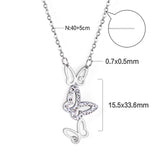 3 Butterfly Pendant Necklace with White Diamonds 40+5cm Steel Color