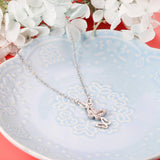 3 Butterfly Pendant Necklace with White Diamonds 40+5cm Steel Color