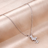 3 Butterfly Pendant Necklace with White Diamonds 40+5cm Steel Color